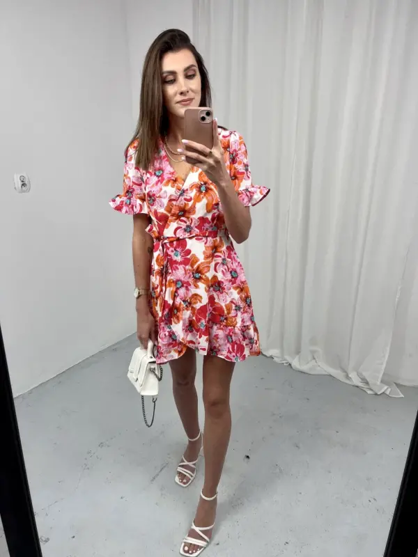 Sukienka mini w pomarańczowo-różowe kwiaty6