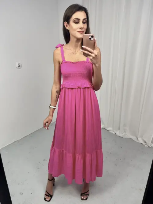 Różowa sukienka maxi z wiskozy na ramiączkach