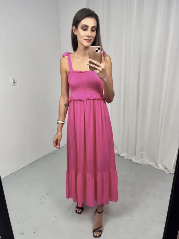 Różowa sukienka maxi z wiskozy na ramiączkach2