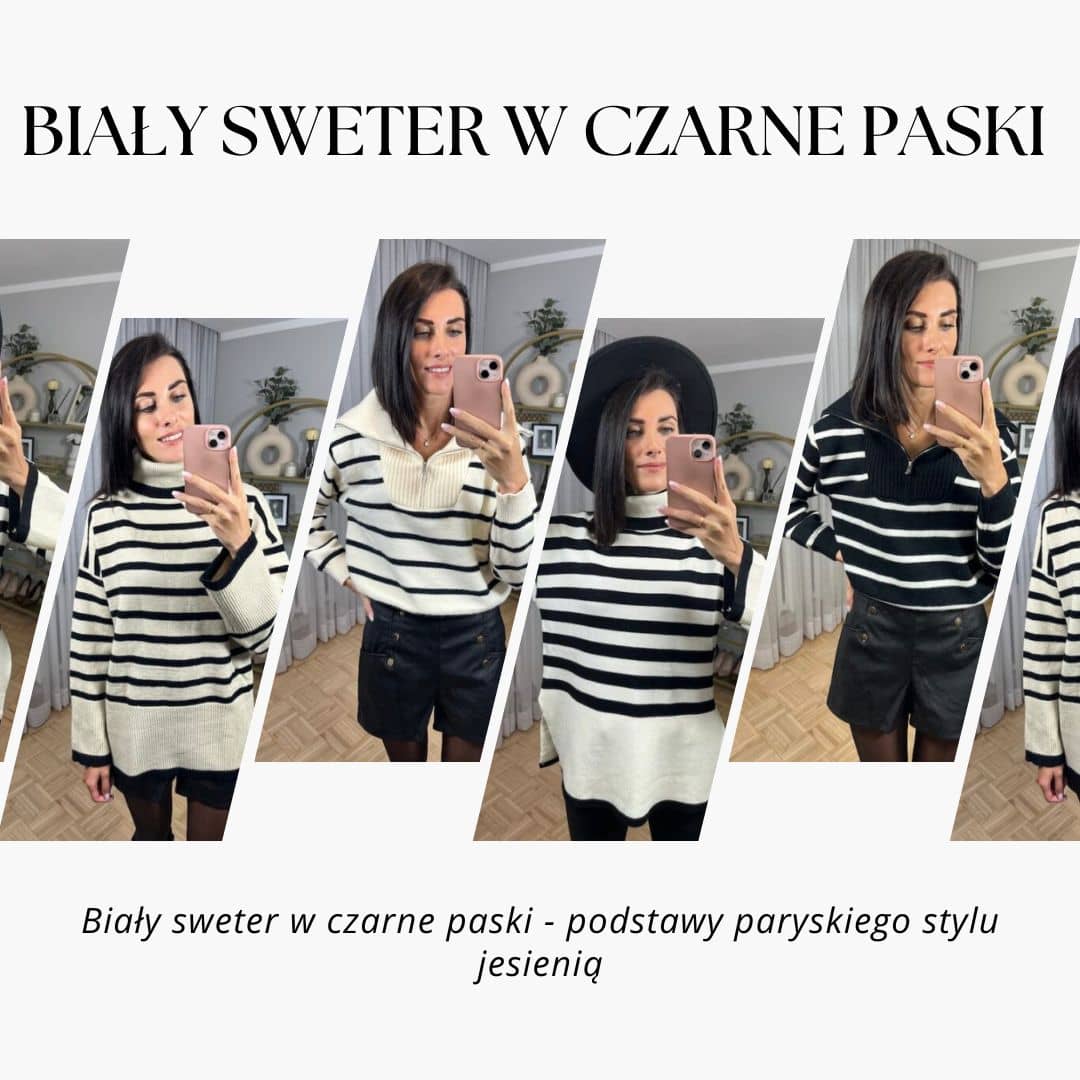 You are currently viewing Biały sweter w czarne paski – podstawy paryskiego stylu jesienią + moje propozycje