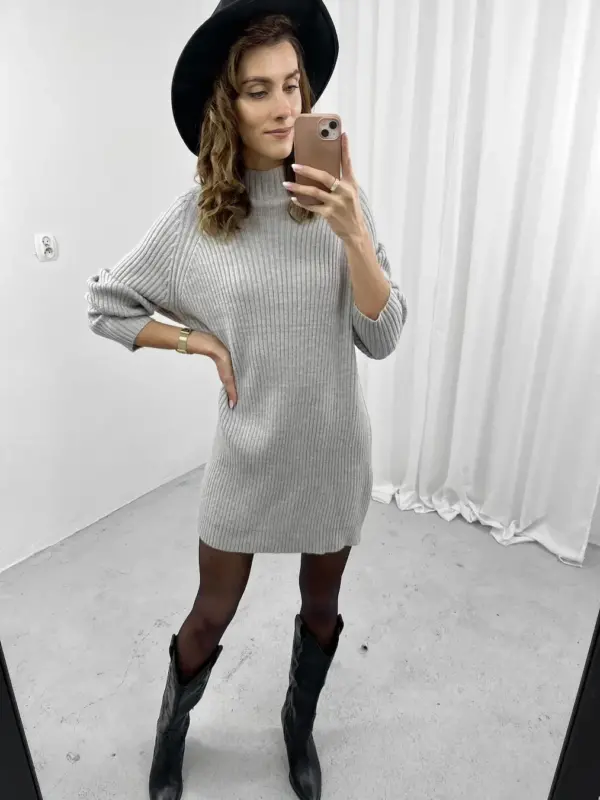 Szara dzianinowa sukienka:sweter4