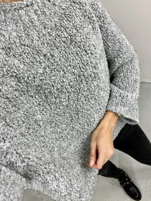 Szary pluszowy sweter z dodatkiem wełny i alpaki